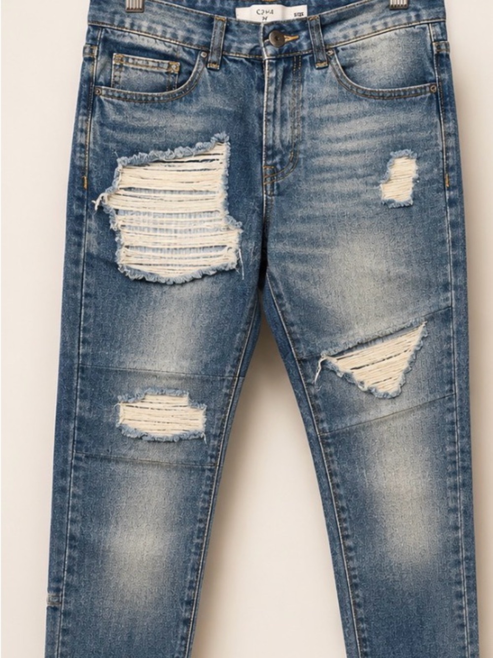 C2H4 Los Angeles Men’s Ski Cut Distressed Patchwork Jeans Size 30 Designer
